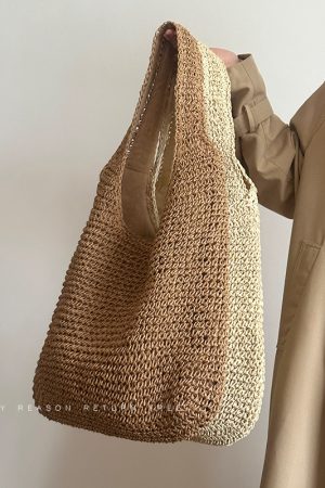 Large Capacity Woven Straw Tote Bag for Women - Summer 2024 Beach Vacation Shoulder Bag
