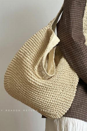 Large Capacity Woven Straw Tote Bag for Women - Summer 2024 Beach Vacation Shoulder Bag