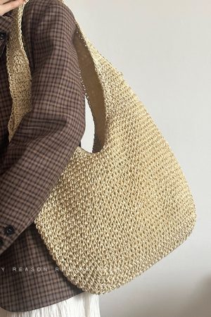 Large Capacity Woven Straw Tote Bag for Women - Summer 2024 Beach Vacation Shoulder Bag