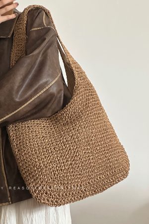 Large Capacity Woven Straw Tote Bag for Women - Summer 2024 Beach Vacation Shoulder Bag