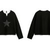 Layered Art Spring American Star Patchwork Fake Two-Piece Long Sleeve Sweatshirt Unisex Loose Fit Versatile Couple Top