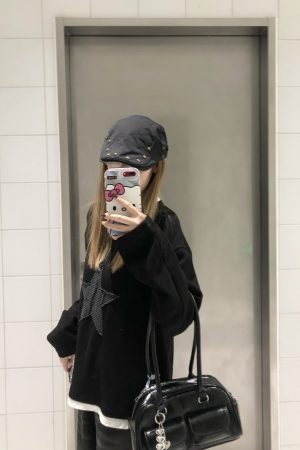 Layered Art Spring American Star Patchwork Fake Two-Piece Long Sleeve Sweatshirt Unisex Loose Fit Versatile Couple Top