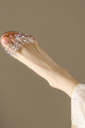 Leg-Lengthening Transparent Peep-Toe Wedge High Heels Fairy-Style Crystal Sandals for a Chic Italian Look