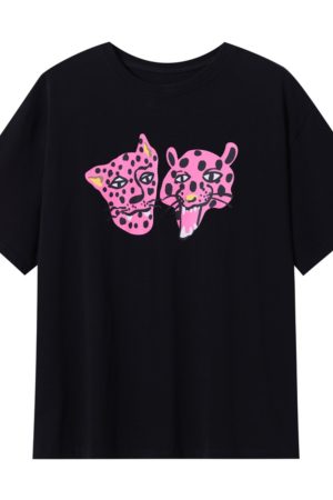 Leopard Head Printed T-Shirt for Women, Short Sleeve, Loose Mid-Length Top, Spring Summer Fashion, Casual Style, Y2K Trend