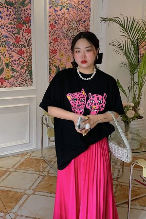 Leopard Head Printed T-Shirt for Women, Short Sleeve, Loose Mid-Length Top, Spring Summer Fashion, Casual Style, Y2K Trend