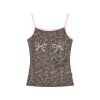 Leopard Print Bling Sequin Bow Color-Block Pink Edge Summer Camisole - Trendy Y2K Style Top for Fashionable Outfits