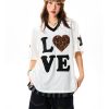 Leopard Print Heart Short Sleeve T-Shirt for Women - Summer Mesh Breathable Jersey, Loose Versatile Top, Y2K Style