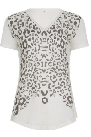 Leopard Print Mid-Length Short Sleeve T-Shirt for Women - V-Neck Personality Top, Street Style Summer Fashion