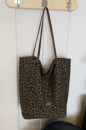 Leopard Print Reversible Canvas Tote Bag for Women, 2025 Trendy Large Capacity College Style Casual Bag