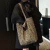 Leopard Print Reversible Canvas Tote Bag for Women, 2025 Trendy Large Capacity College Style Casual Bag
