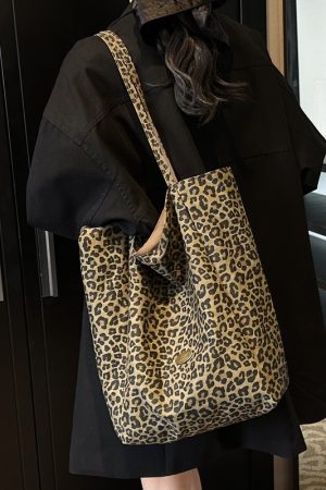 Leopard Print Reversible Canvas Tote Bag for Women, 2025 Trendy Large Capacity College Style Casual Bag
