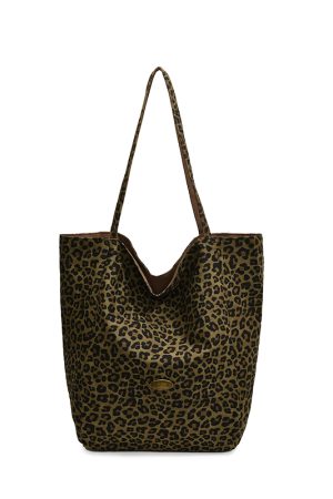 Leopard Print Reversible Canvas Tote Bag for Women, 2025 Trendy Large Capacity College Style Casual Bag