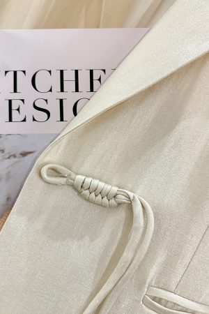 Light Beige Chinese Style Women's Suit Jacket - Thin Draped Fashionable Trendy Summer 2025 Small Suit for Elegant Looks