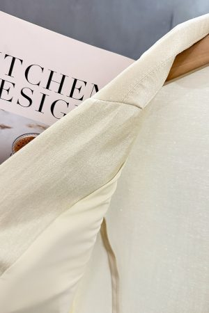 Light Beige Chinese Style Women's Suit Jacket - Thin Draped Fashionable Trendy Summer 2025 Small Suit for Elegant Looks