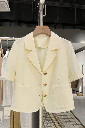 Light Beige Thin Women's Blazer Jacket - 2025 Summer New Gentle Academy Style, Chic English Fashion Outerwear