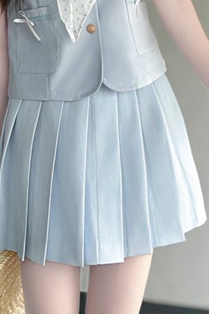 Light Blue College Style Slimming JK Uniform Bow Sailor Suit with Navy Collar and Pudding Bear Design, Y2K Fashion