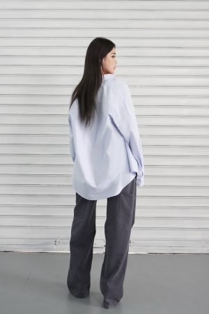 Light Blue Striped Casual Long Sleeve Shirt - Classic Loose Fit for Effortless Style, Perfect for 90s and Y2K Inspired Looks