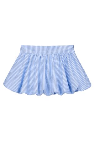 Light Blue Striped Floral Puff Skirt - Spring Collection Girl-Style Ballet Cake Skirt for a 90s Y2K Look