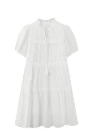 Light Blue Tassel Tie Dress for Women - Summer National Style Loose Fit, Beautiful Design, Small Size, Perfect for Y2K and Korean Fashion