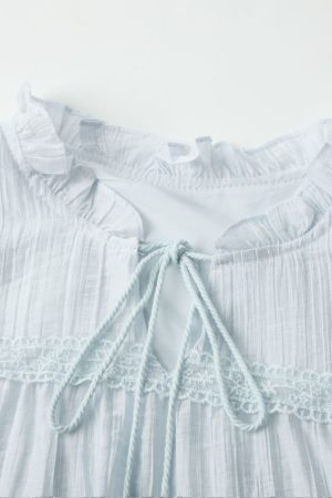 Light Blue Tassel Tie Dress for Women - Summer National Style Loose Fit, Beautiful Design, Small Size, Perfect for Y2K and Korean Fashion