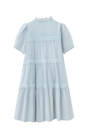 Light Blue Tassel Tie Dress for Women - Summer National Style Loose Fit, Beautiful Design, Small Size, Perfect for Y2K and Korean Fashion