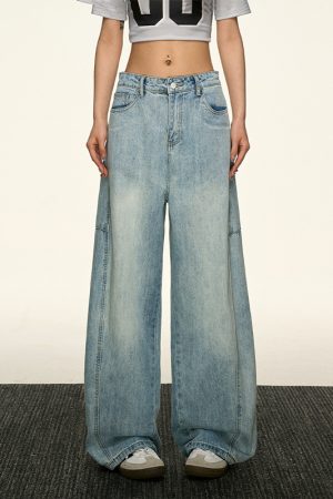 Light Blue Vintage Loose Denim Pants for Women - Summer Style High-End Drape Slim Straight Wide-Leg Trousers