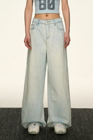 Light Blue Vintage Loose Denim Pants for Women - Summer Style High-End Drape Slim Straight Wide-Leg Trousers