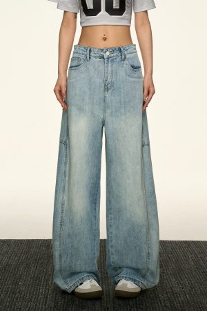 Light Blue Vintage Loose Denim Pants for Women - Summer Style High-End Drape Slim Straight Wide-Leg Trousers