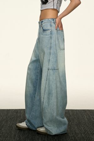 Light Blue Vintage Loose Denim Pants for Women - Summer Style High-End Drape Slim Straight Wide-Leg Trousers