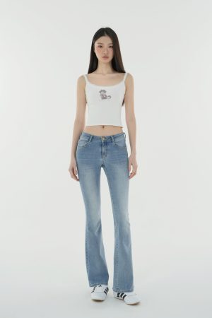 Light Blue Washed Low-Rise Slim-Fit Stretchy Flared Jeans - Vintage Y2K Style Denim Trousers for Trendy Casual Looks