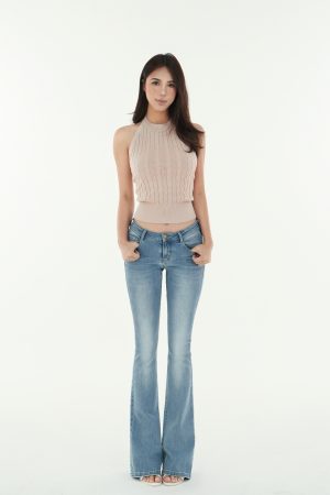 Light Blue Washed Low-Rise Slim-Fit Stretchy Flared Jeans - Vintage Y2K Style Denim Trousers for Trendy Casual Looks