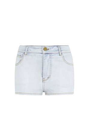 Light Blue Washed Stretchy Denim Shorts for Women - Retro 90s Style High-Waisted Casual Summer Shorts