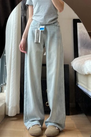 Light-Colored High-Waisted Wide-Leg Denim Pants for Women - Summer 2025 Plus Size Slim-Fit Straight-Leg Style