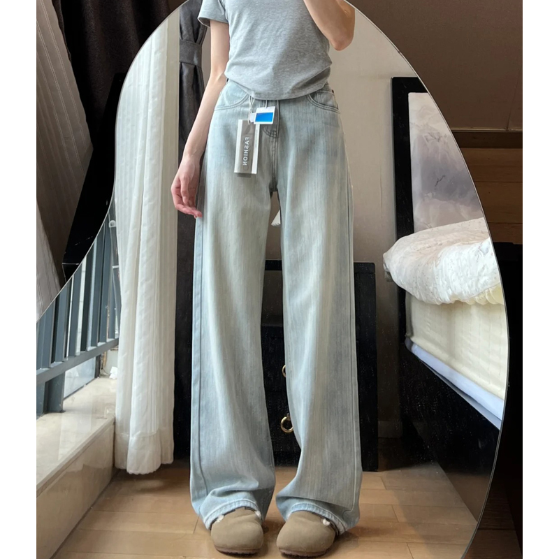 Light-Colored High-Waisted Wide-Leg Denim Pants for Women - Summer 2025 Plus Size Slim-Fit Straight-Leg Style Light-Colored High-Waisted Wide-Leg Denim Pants for Women - Summer 2025 Plus Size Slim-Fit Straight-Leg Style