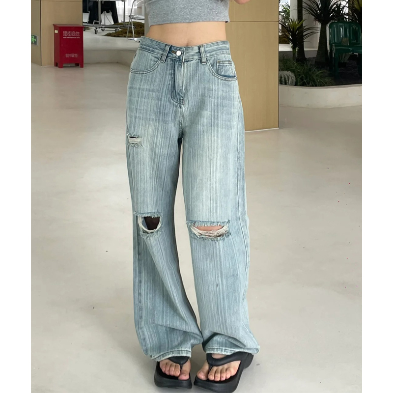 Light-Colored High-Waisted Wide-Leg Denim Pants for Women - Summer 2025 Plus Size Slim-Fit Straight-Leg Style Light-Colored High-Waisted Wide-Leg Denim Pants for Women - Summer 2025 Plus Size Slim-Fit Straight-Leg Style