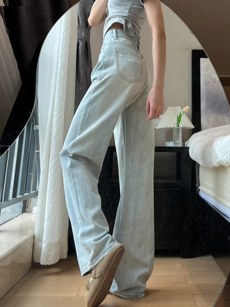 Light-Colored High-Waisted Wide-Leg Denim Pants for Women - Summer 2025 Plus Size Slim-Fit Straight-Leg Style Light-Colored High-Waisted Wide-Leg Denim Pants for Women - Summer 2025 Plus Size Slim-Fit Straight-Leg Style