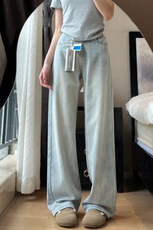 Light-Colored High-Waisted Wide-Leg Denim Pants for Women - Summer 2025 Plus Size Slim-Fit Straight-Leg Style