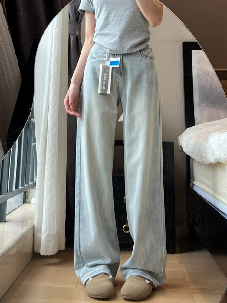 Light-Colored High-Waisted Wide-Leg Denim Pants for Women - Summer 2025 Plus Size Slim-Fit Straight-Leg Style Light-Colored High-Waisted Wide-Leg Denim Pants for Women - Summer 2025 Plus Size Slim-Fit Straight-Leg Style