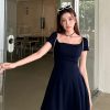 Light Fabric High-Waisted A-Line Skirt - Elegant Slimming Dark Blue Summer Style