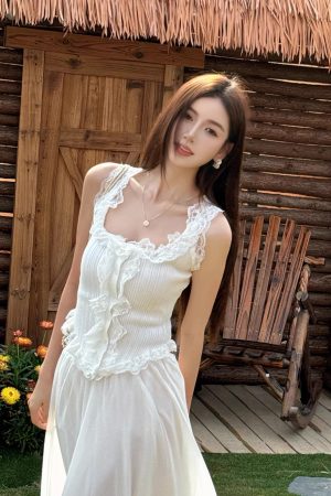 Light Fabric Summer Lace Trim Spliced Inner Knitted Vest Shirt for Women - Sweet & Spicy Style