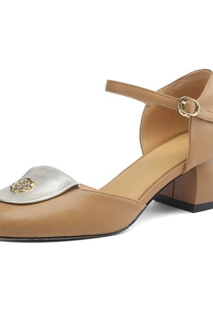 Light Luxury Baotou Sandals for Women - Hollow Genuine Leather Chunky High Heels, Stylish Mary Jane Shoes for Summer Fashion