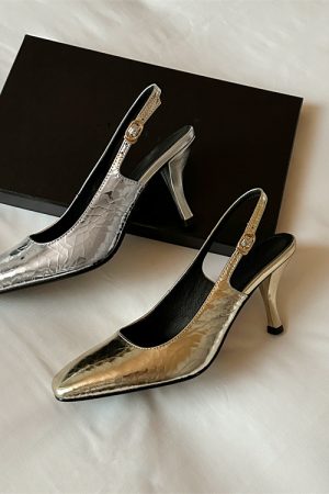 Light Luxury French Square-Toe Lambskin Mule High-Heeled Sandals - Open Back Italian Style Socialite Footwear