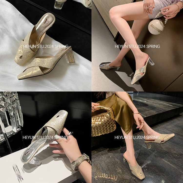 Light Luxury Rhinestone High-Heeled Sandals for Women - Versatile Backless Design, Fashionable Style for Any Occasion Light Luxury Rhinestone High-Heeled Sandals for Women - Versatile Backless Design, Fashionable Style for Any Occasion