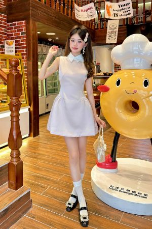 Light Pink Glossy Satin Sleeveless Shirt Dress with Waist-Cinching Design and Faux Two-Piece Skirt for Spring, Y2K Style