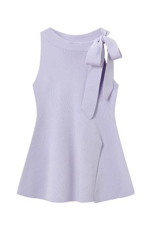Light Purple Charm Lace-Up Bow Sleeveless Split Tank Top - Unique Women's Summer Fashion in 90s Style