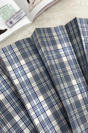 Light Rain Falling Flowers Gemini Check JK Uniform with Pudding Bear Design and Authentic Check Skirt - Y2K Fashion Style