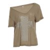 Light Subculture Cross Sequin Loose Mid-Length T-Shirt for Women - Relaxed Big V-Neck Short Sleeve Summer Top