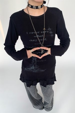 Lighthouse Print Lace Trim Long Sleeve T-Shirt Dress with Layered Inner Top for Women - Slim Fit, Casual Style