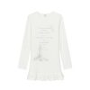 Lighthouse Print Lace Trim Long Sleeve T-Shirt Dress with Layered Inner Top for Women - Slim Fit, Casual Style