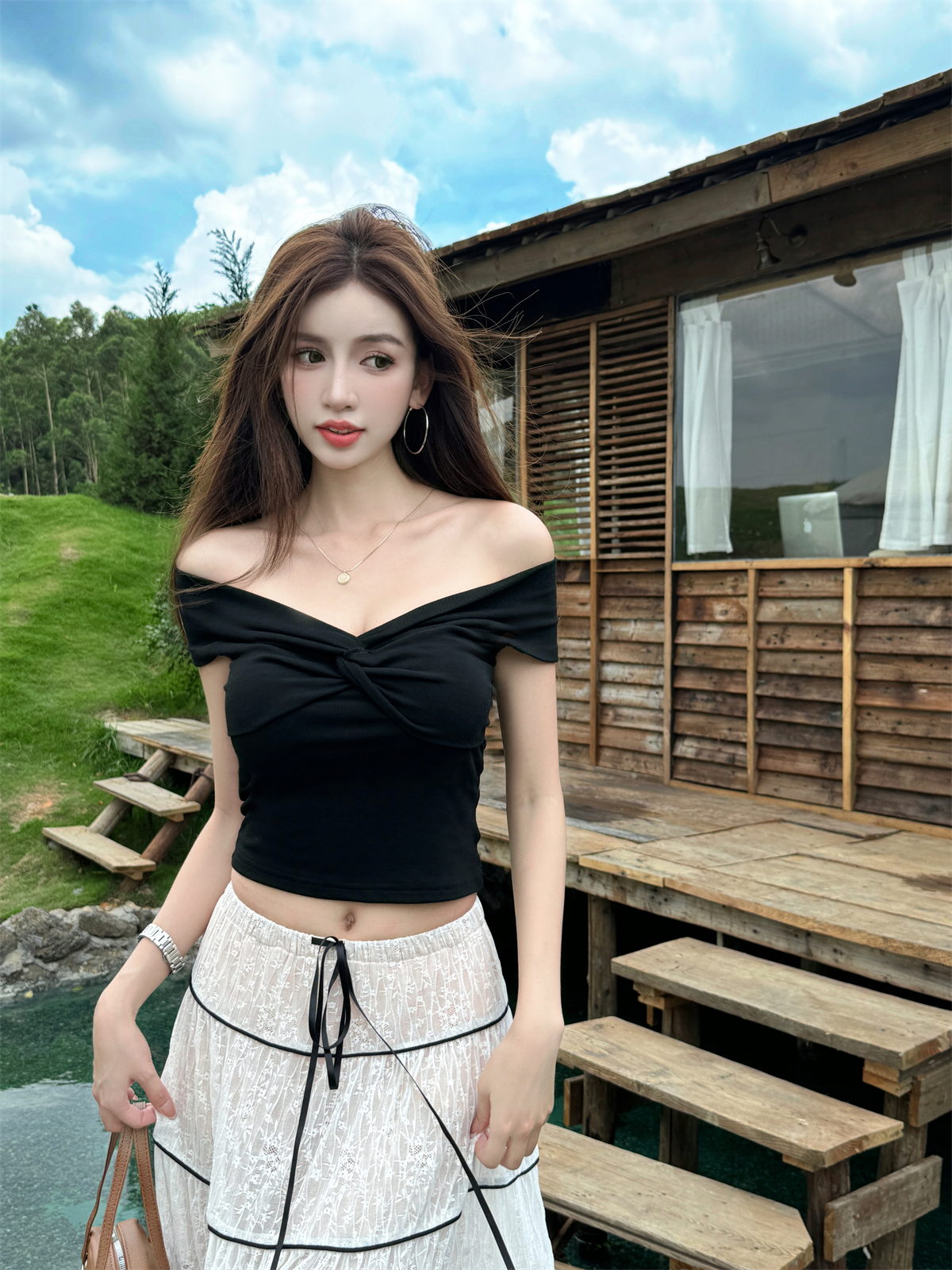 Lightweight Adjustable Lace Camisole and Flared Tulle Long Skirt Set for Summer Vacation, Boho Style Lightweight Adjustable Lace Camisole and Flared Tulle Long Skirt Set for Summer Vacation, Boho Style